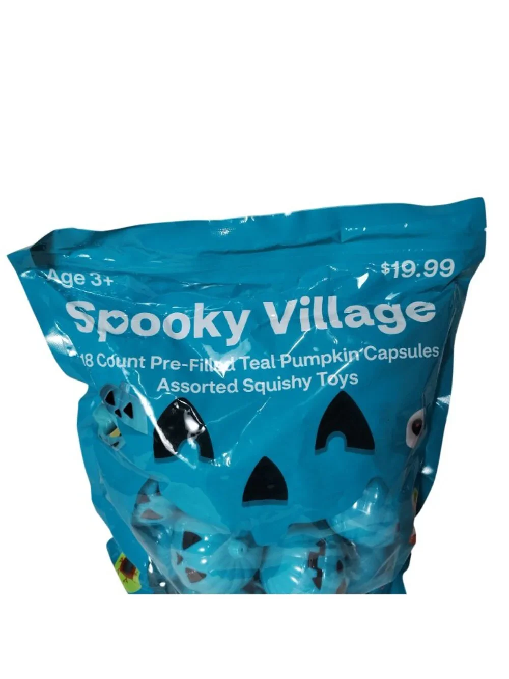 Spooky Village 18 Count Pre-Filled Teal Pumpkin Capsules Assorted Squishy Toys